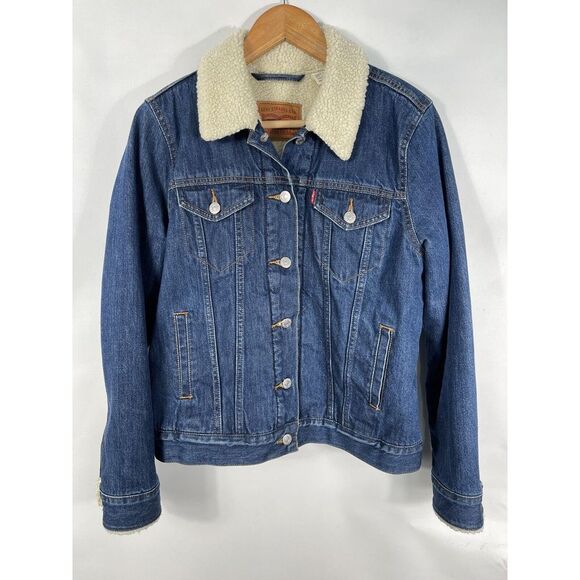 Levi's Jackets & Blazers - Levi's Women's Medium Blue White Denim Jacket with Sherpa Fleece Insulation